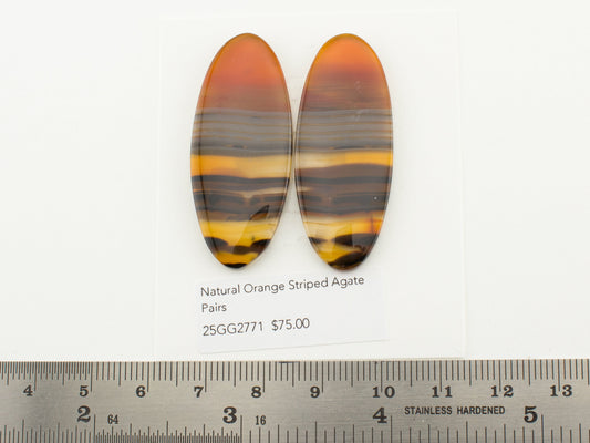 Natural Orange Striped Agate Pairs