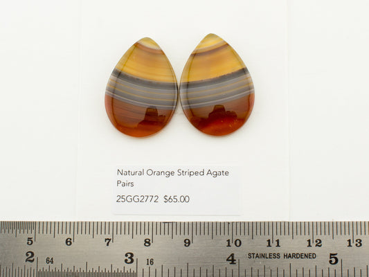 Natural Orange Striped Agate Pairs