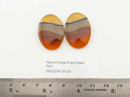 Natural Orange Striped Agate Pairs