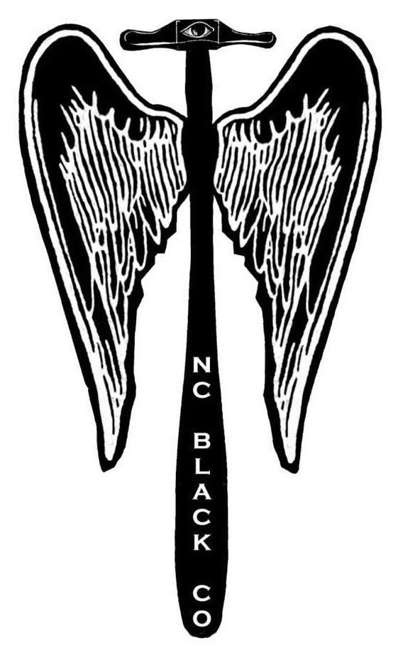 NC Black logo, black hammer with black wings